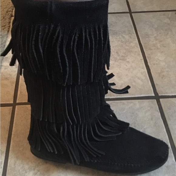 Toddler girls 7.5 / 8 Genuine Minnetonka black suede Fringe Boots - Picture 5 of 6